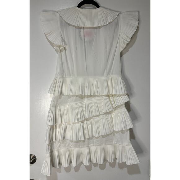 Celia B Bjorn Dress White Crisp Cotton Size Large NWT Pleated Ruffled Trim - Picture 12 of 16